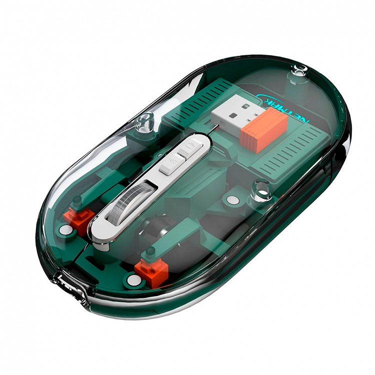 Mouse Netmak Optimize M670 Inalambrico Transparente Verde 2.4GHZ BT 5.0 Art.NM-M670-G.